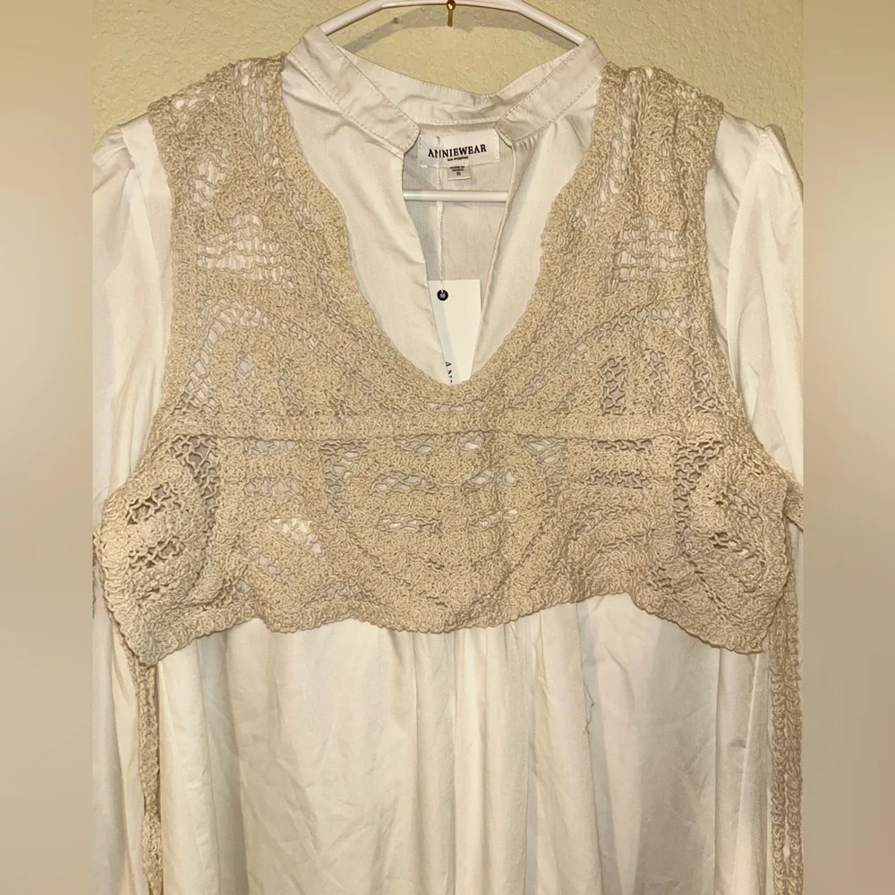 NWT- Marlow White Long Sleeve dress with removable Crochet Vest - Picture 5 of 9